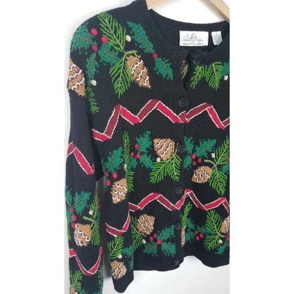 Vtg. Design Options by Philip & Jane Gordon Sz. S Hand Knitted Holiday Cardigan - Picture 3 of 8